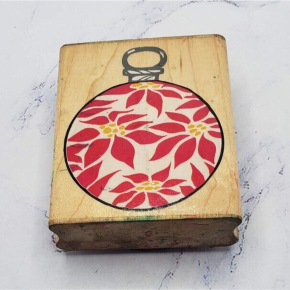 Rubber Stampede Posh Impressions Poinsettia Ornament Wood Mounted Rubber Stamp - Picture 1 of 9